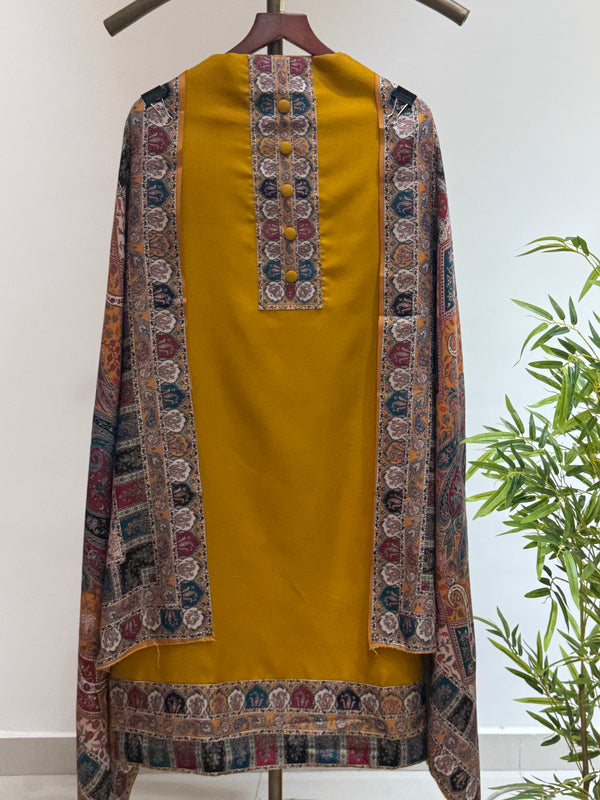 Kani Print Woollen Suit (Mustard Yellow)