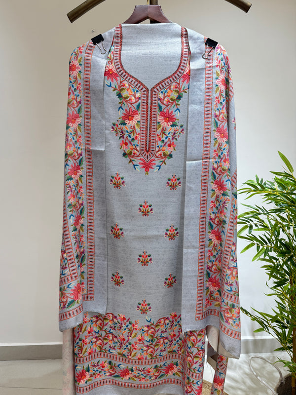 Kashmiri Work Printed Soft Spun Suit (Gray)