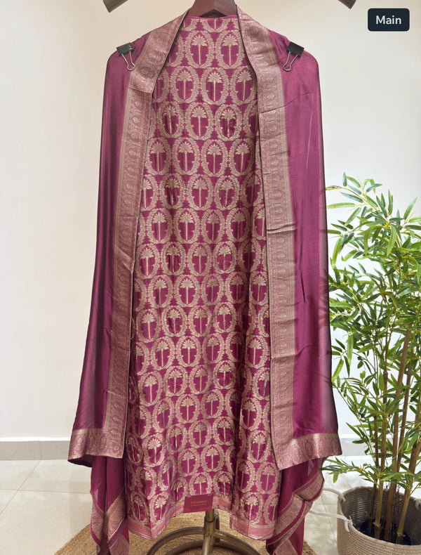 Premium Banarasi Russian Silk Suit (Mauve)