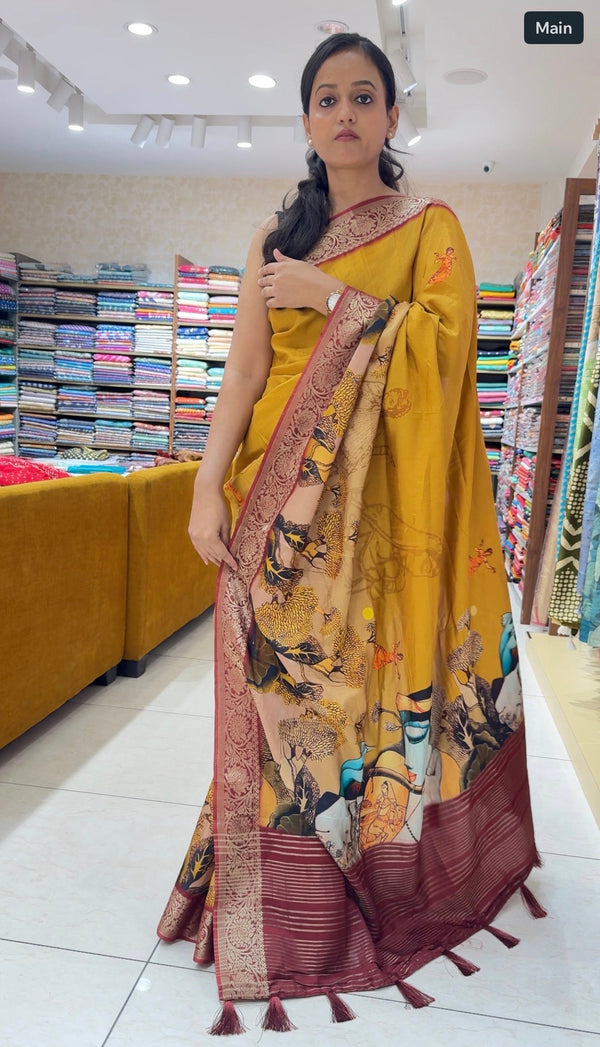 Pure Dola Silk Saree With Krishna Print