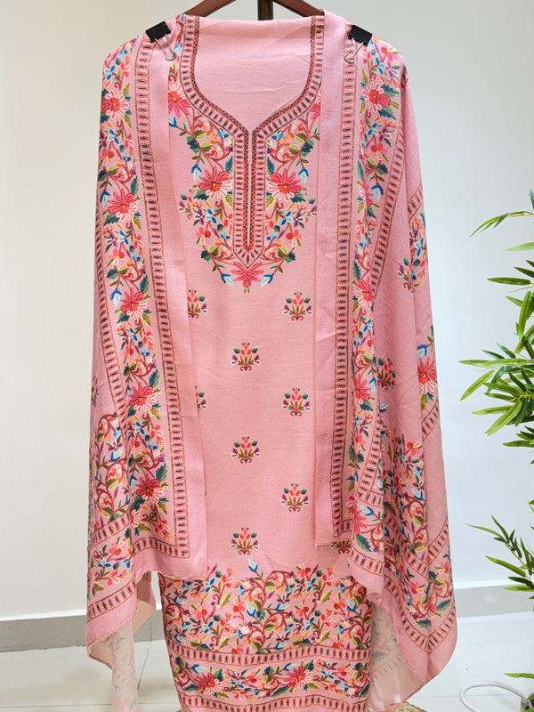 Kashmiri Work Printed Soft Spun Suit (Pink)