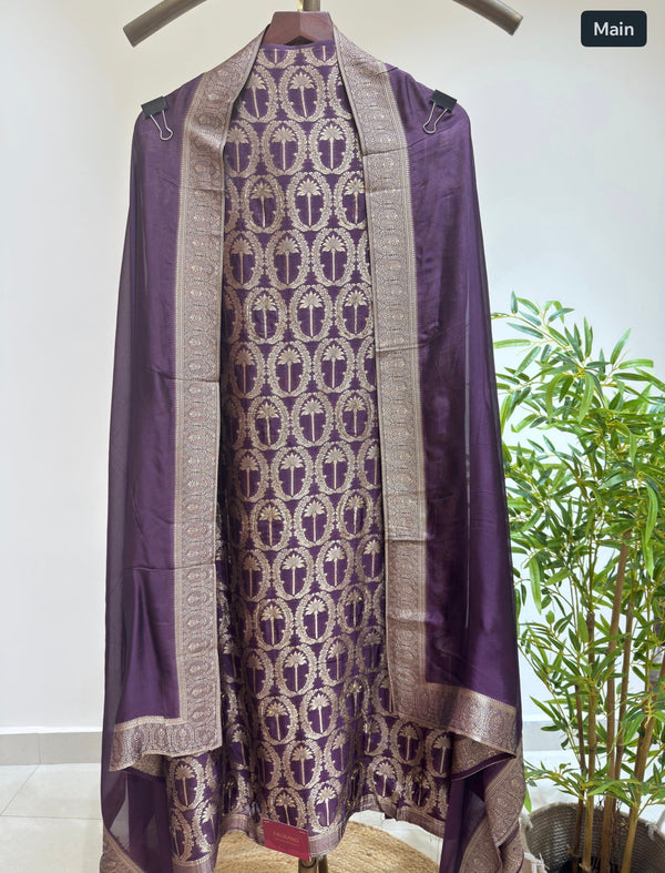 Premium Banarasi Russian Silk Suit (Purple)