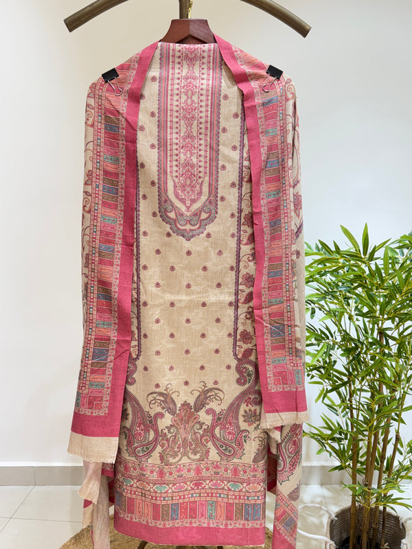 Paisley Motif Printed Pashmina Suit (Pastel Pink)