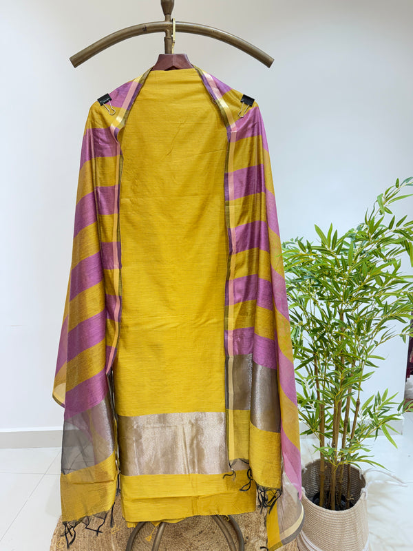 Chanderi Silk Suit With Silver Lined Grace(Yellow)