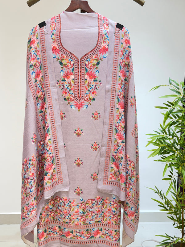Kashmiri Work Printed Soft Spun Suit (Lilac)