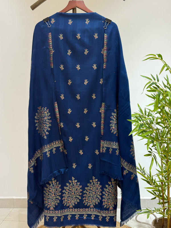 Traditional Multicolour Weave Woollen Suit ( Navy Blue)