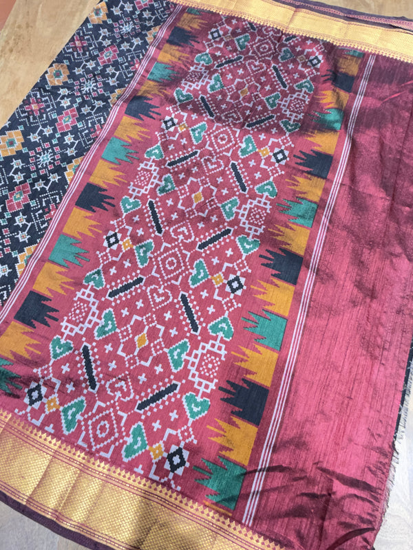 Patola Printed Saree ( Black & maroon)