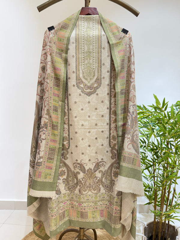 Paisley Motif Printed Pashmina Suit (Pastel Green)