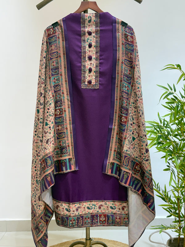 Kani Print Woollen Suit (Voilet)