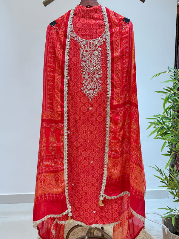 Scarlet Handwork Pure Organza Silk Suit
