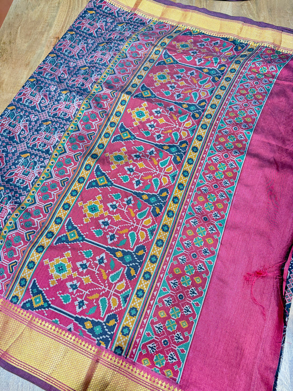 Elephant Motif Patola Printed Saree ( Black & Maroon)