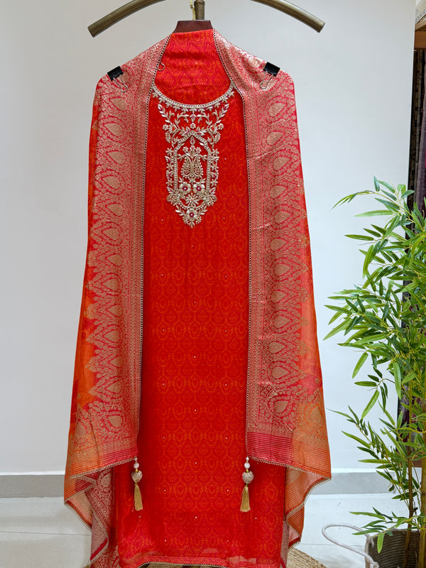 Pure Organza Silk Suit With Banarasi Dupatta