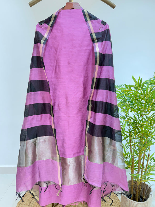 Chanderi Silk Suit With Silver Lined Grace(Lalic)