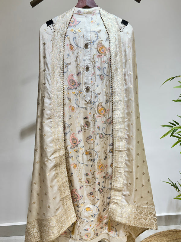 Ivory Minakari Brocade Suit with Banarasi Weaving