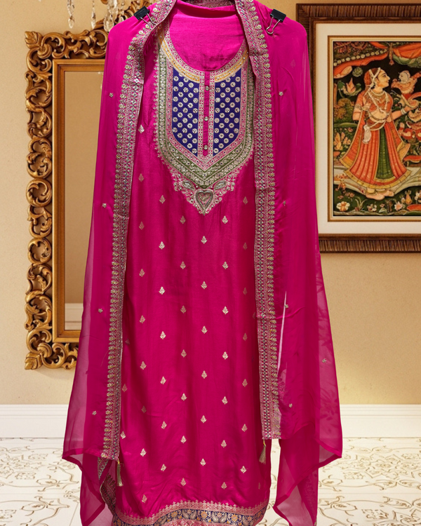 Uppada Silk Suit with banarasi butas (Pink)